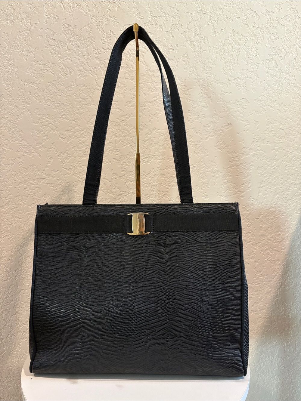 Salvatore Ferragamo Black Snap Tote Handbag